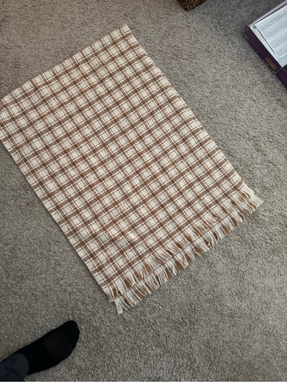Brown Checkered Fringe Poncho – Boho Western Style Wrap Shawl